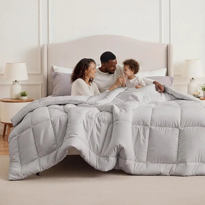 Powerful Bedsure Comforter Duvet Insert – Quilted Comforters Oversize Queen All Season Duvet GentleSoft Down Bedding with 8 Tabs Gifts for Women Men Light Grey Oversize Queen 98 x 98 Inches Environmentally Friendly