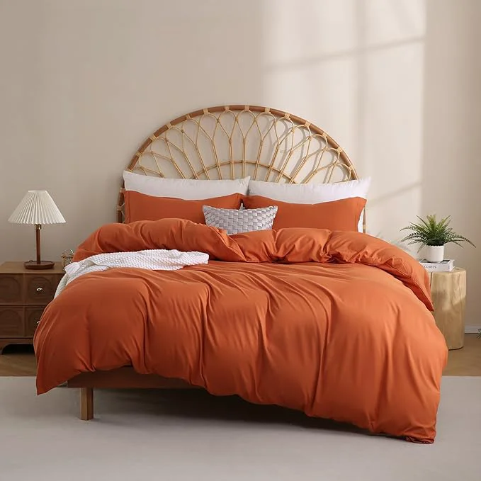 Professional JSD Burnt Orange Duvet Cover Set King Size 3 Piece Duvet Cover with Pillow Shams Soft Brushed Microfiber Zipper Closure Comforter Not Included Stylish