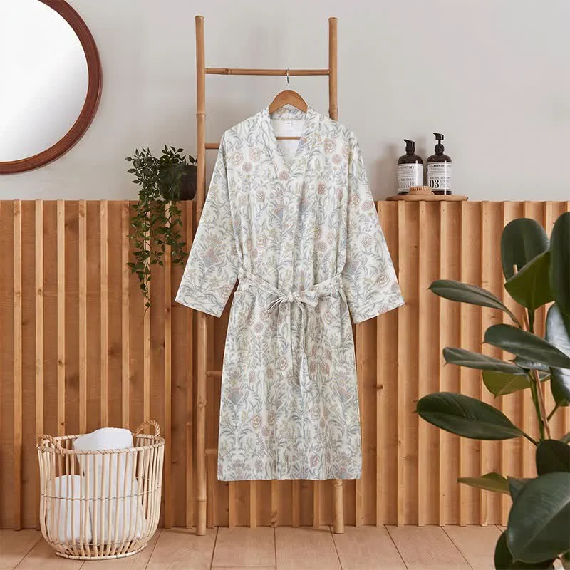 Premium Material Ownkoti Floral Cotton Gauze Kimono Robe with Pocket Elegant