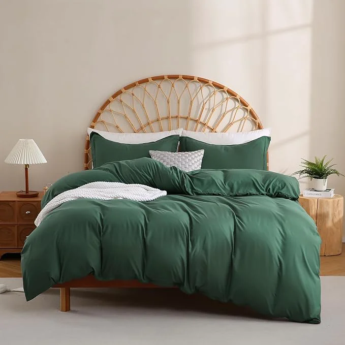 Efficient JSD Hunter Green Duvet Cover Set Queen Size 3 Piece Duvet Cover with Pillow Shams Soft Brushed Microfiber Zipper Closure Comforter Not Included High-Quality