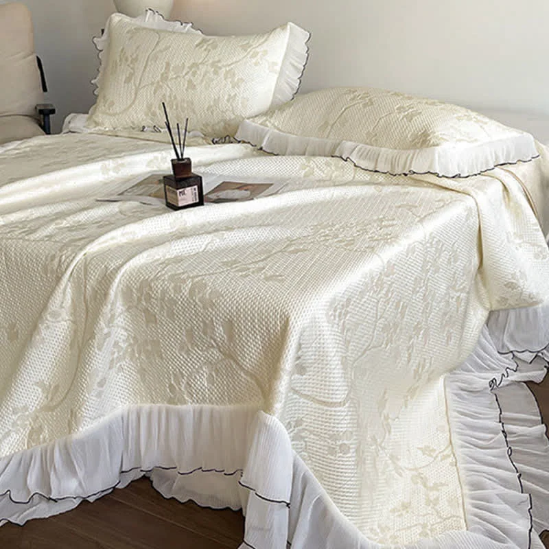 Fashionable Ownkoti Ruffled Floral amp Branch Bedspread Set Durable