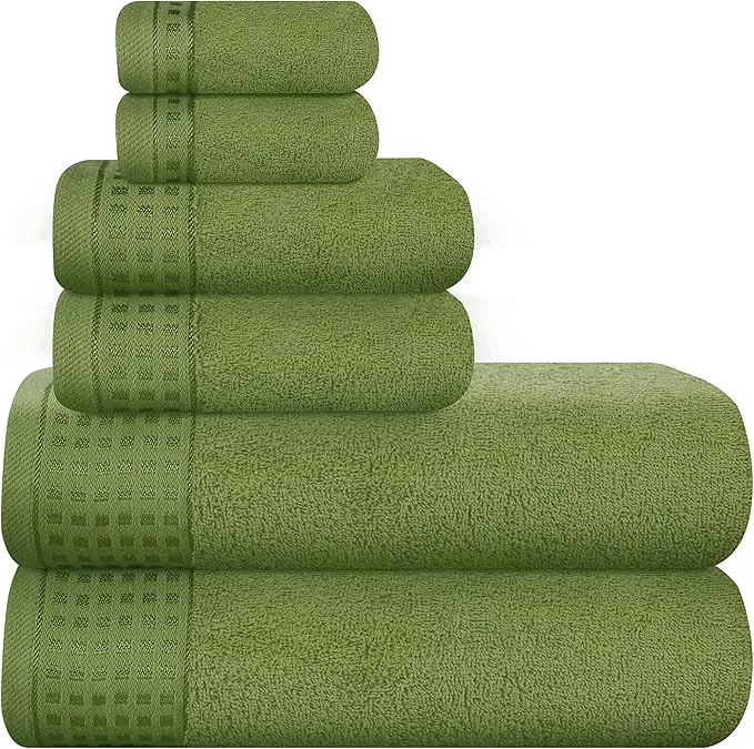Authentic GLAMBURG Cotton Ultra Soft 6 Pack Towel Set Contains 2 Bath Towels 28×55 Minimalist