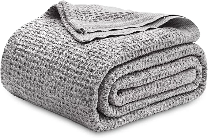 Powerful Bedsure Gentlesoft Cotton Blanket Queen Size for Bed – Cooling Breathable and Soft for Spring Summer Thick Cozy Waffle Weave Blanket Gifts for Women Grey 90×90 Inches Versatile