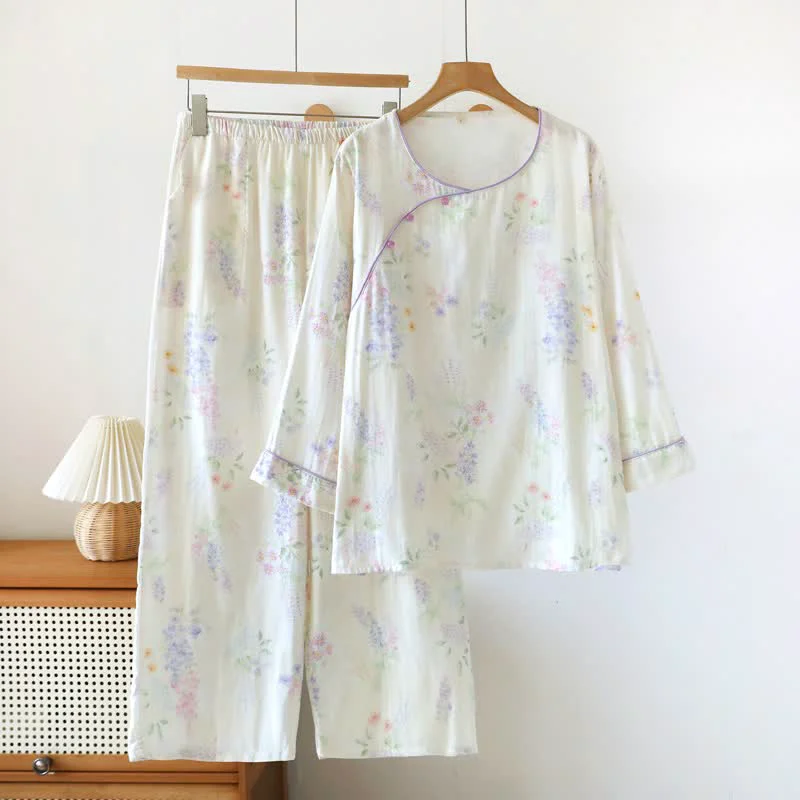 High-End Ownkoti Floral Cotton Double Gauze Lounge Set First-Class
