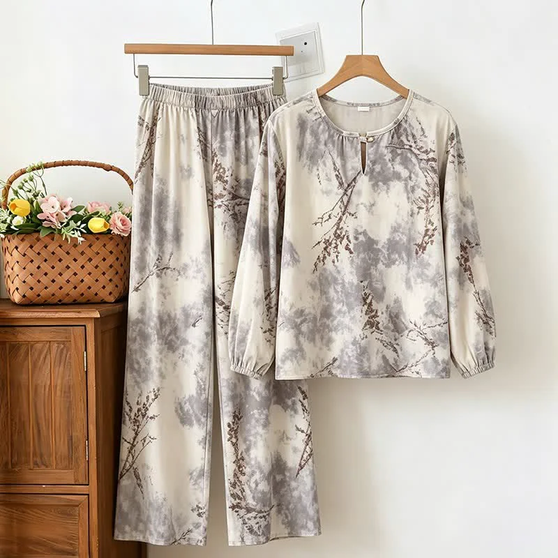 Crafted Ownkoti Oriental Branch Long Sleeve Pajama Set Authentic