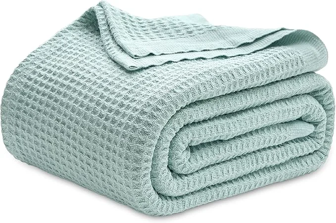 Detailed Bedsure Gentlesoft Cotton Blanket Queen Size for Bed – Cooling Breathable and Soft for Spring Summer Thick Cozy Waffle Weave Blanket Gifts for Women Mint 90×90 Inches High-End
