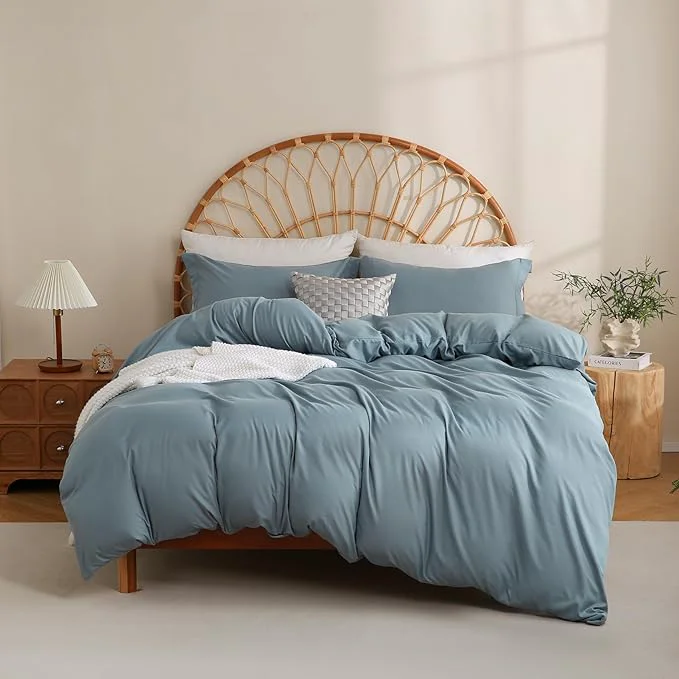 Selected JSD Dusty Blue Duvet Cover Set King Size 3 Piece Duvet Cover with Pillow Shams Soft Brushed Microfiber Zipper Closure Comforter Not Included Easy-to-Use