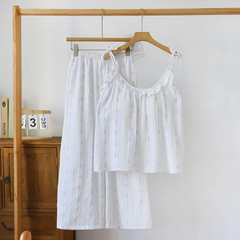 Professional Ownkoti Ruffled Striped Floral Cotton Cami Pajamas Long-Lasting