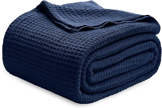 Official Bedsure Gentlesoft Cotton Blanket King Size for Bed – Breathable and Soft for Spring Summer Thick Cozy Waffle Weave Blanket Gifts for Women Pageant Blue 104×90 inches Green
