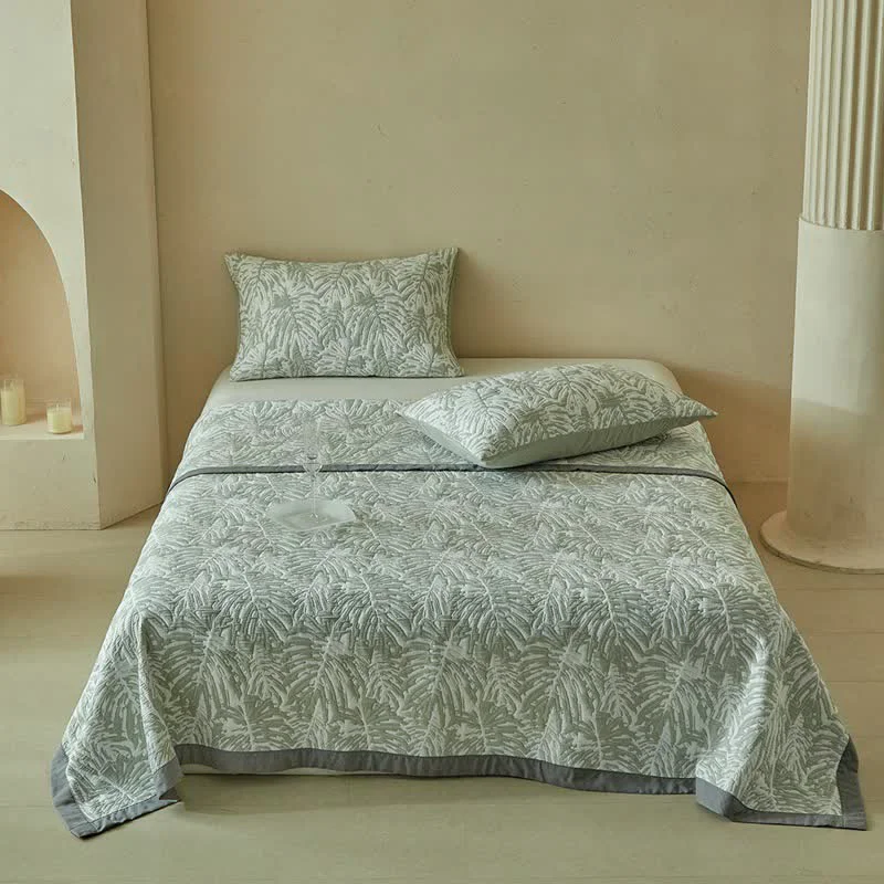 Professional Ownkoti Tropical Palm Leaf Reversible Quilt Set High-End