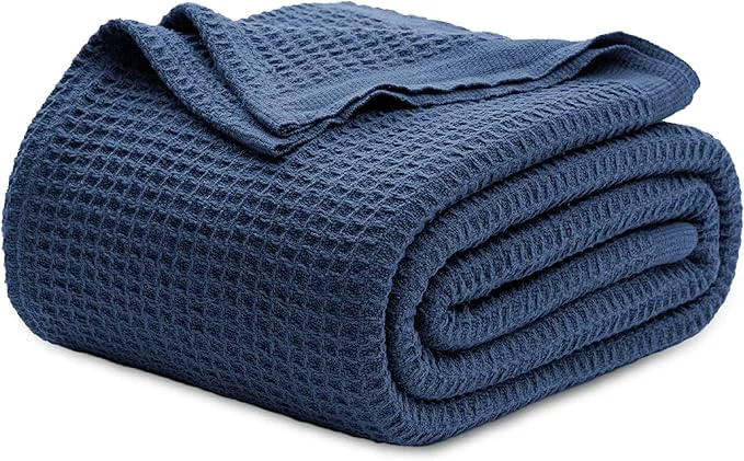 Sophisticated Bedsure Gentlesoft Cotton Blanket Queen Size for Bed – Cooling Breathable and Soft for Spring Summer Thick Cozy Waffle Weave Blanket Gifts for Women Navy 90×90 Inches Elite