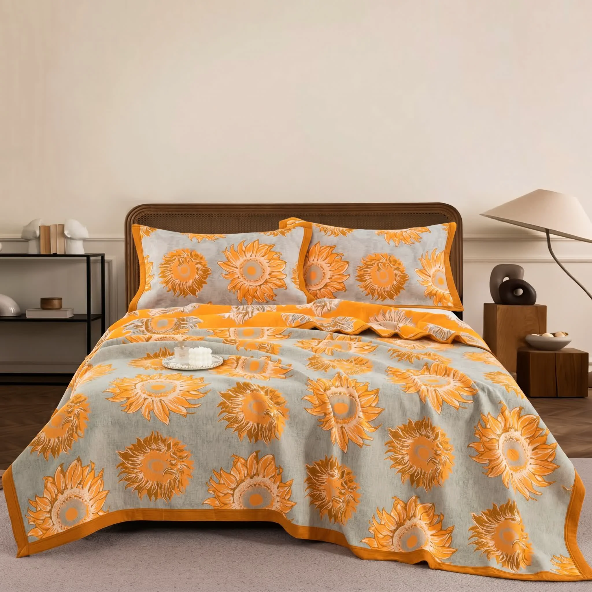 Trendy Ownkoti Yarn-Dyed Sunflower Cotton Muslin Blanket Quilt Refined