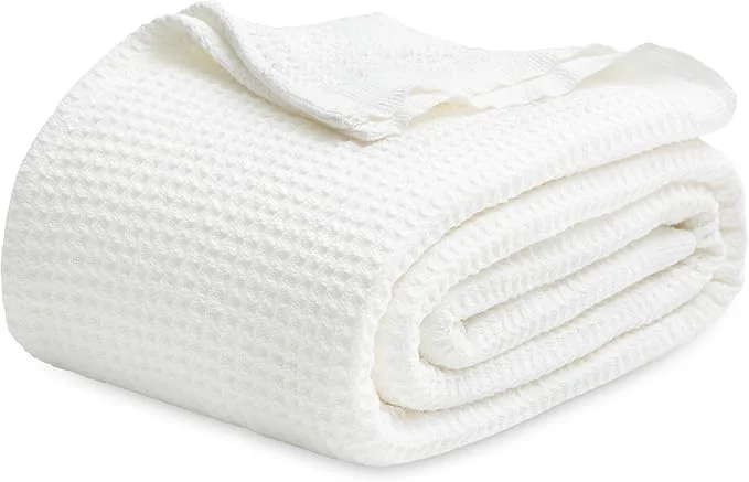 Sophisticated Bedsure Gentlesoft Cotton Blanket King Size for Bed – Cooling Breathable and Soft for Spring Summer Thick Cozy Waffle Weave Blanket Gifts for Women White 104×90 inches Organic
