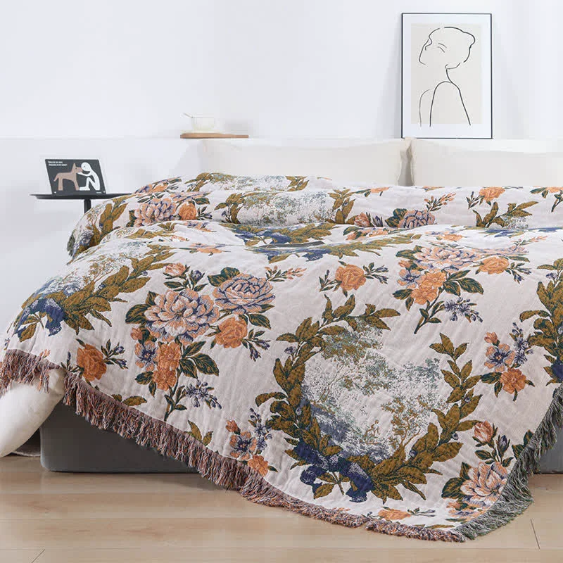 Professional Ownkoti 4-Layer Cotton Gauze Baroque Floral Bedspread Quilt Refined