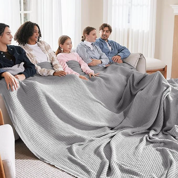Enhanced Bedsure Gentlesoft Cotton Big Blanket Oversized King for Bed – Large Breathable Thick Cooling Waffle Weave Blanket for Summer Couch Cover Grey 120×94 inches Genuine