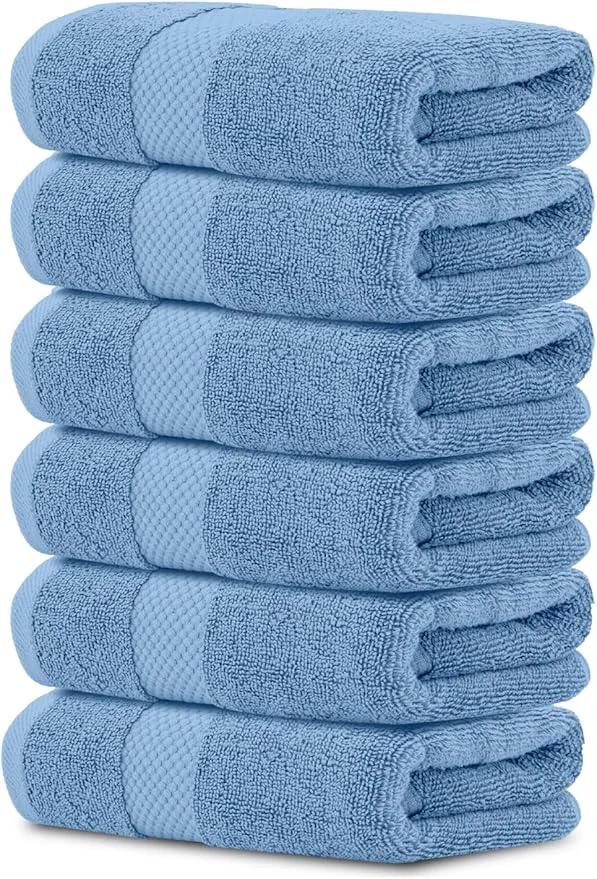 Secure White Classic Luxury Light Blue Hand Towels Smooth