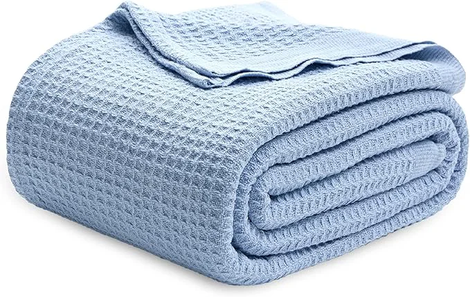 Comfortable Bedsure Gentlesoft Cotton Blanket King Size for Bed – Cooling Breathable and Soft for Spring Summer Thick Cozy Waffle Weave Blanket Gifts for Women Sky Blue 104×90 inches Effective