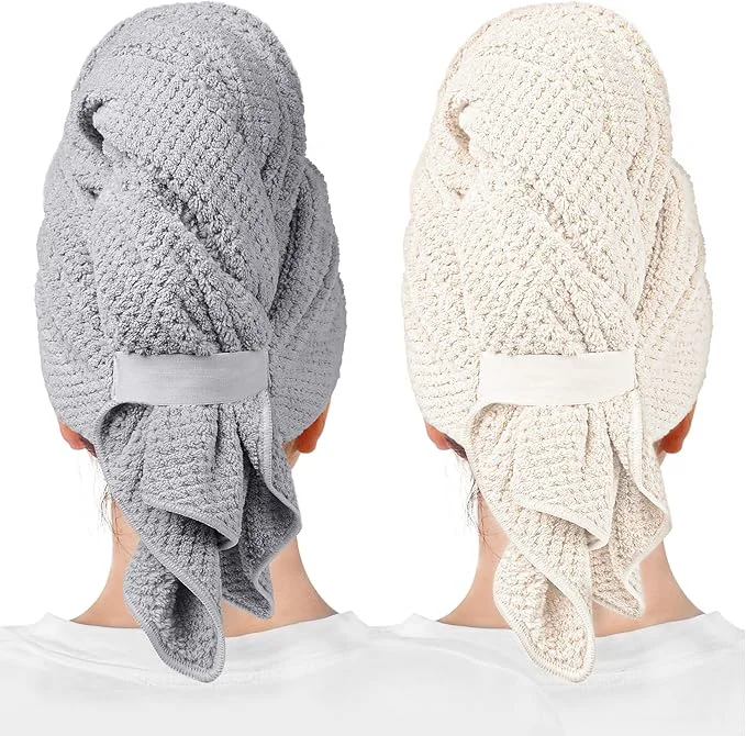 Solid ROLSHOL 2-Pack Large Microfiber Hair Towel Wraps Super Absorbent Quick Dry Lightweight