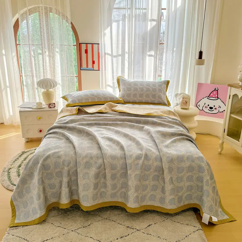 Authentic Ownkoti Reversible Geometric Jacquard Cotton Gauze Quilt User-Friendly