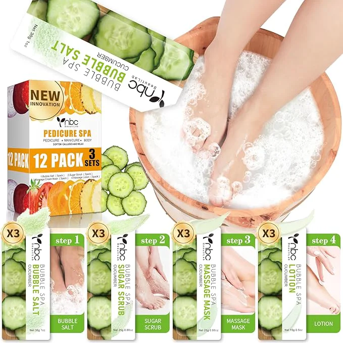 Organic Pedicure Kit Foot Soak Set Bubble Salt Sugar Scrub Massage Mask Massage Fast
