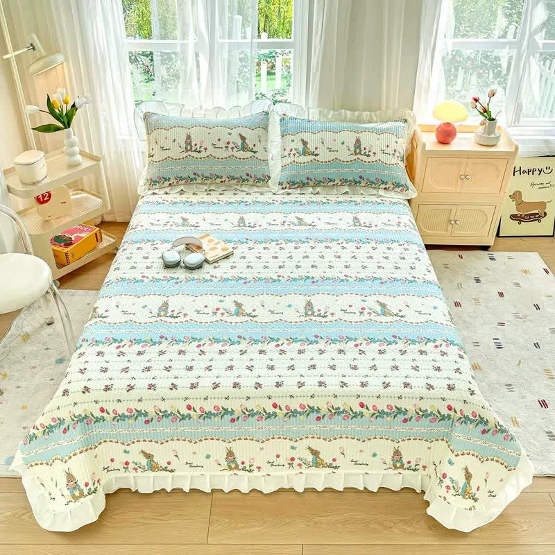 Classic Ownkoti Floral Bunny Print Cotton Twill Coverlet Verified