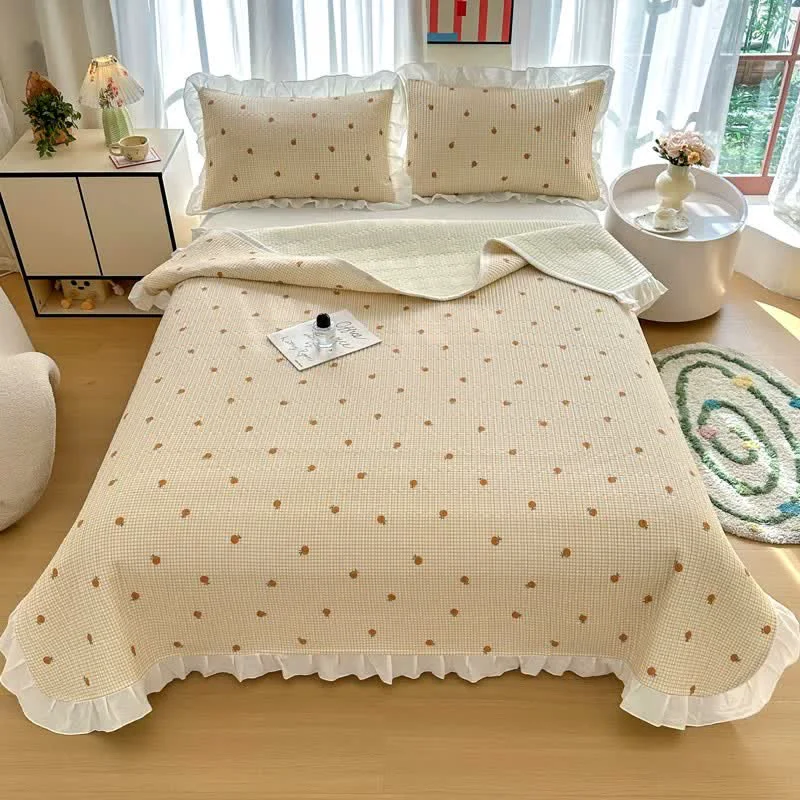 Crafted Ownkoti Ruffled Edge Orange Print Cotton Coverlet Proven