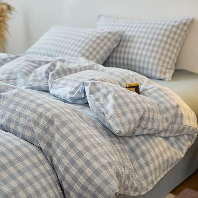 Versatile Blue Gingham Twin XL Duvet Covers Washed Cotton Boho Twin XL Comforter Cover Soft Pattern Checkered Zipper Duvet Cover Set with 2 Pillow Cases Farmhouse Dorm Bedding Set Plaid Duvet Protector Genuine