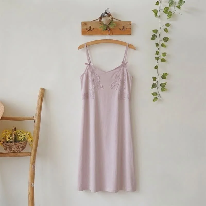 Solid Ownkoti Cotton Lace Cami Slip Night Dress Stylish