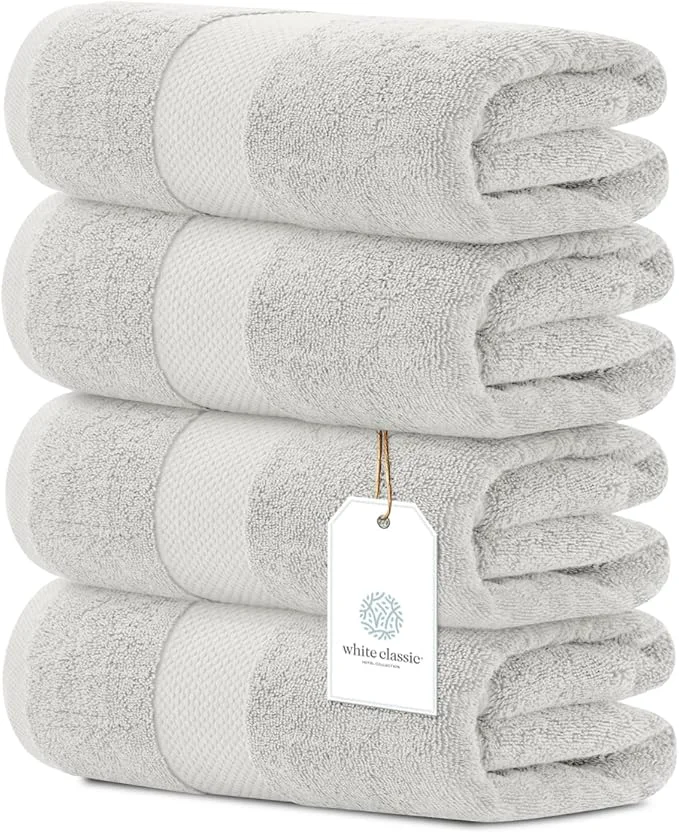 Recyclable White Classic Luxury Bath Towels Set of 4 Large Stylish