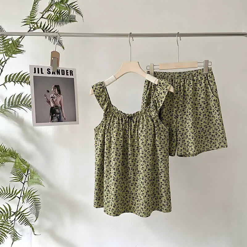 Artisan Ownkoti Olive Floral Ruffle Cami Pajama Set Consistent