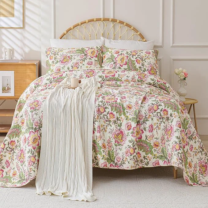 Genuine Cmfshape Floral Quilt Sets Bedspread Set Cotton Bedding Set All Season Use Lightweight Reversible Coverlet Quilts with 2 Pillow Shams King 106 quot x96 quot Next-Generation