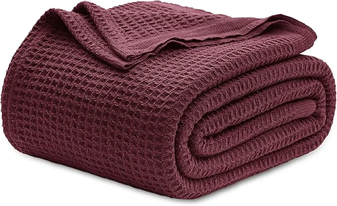 Artisan Bedsure Gentlesoft Cotton Blanket King Size for Bed – Breathable and Soft for Spring Summer Thick Cozy Waffle Weave Blanket Gifts for Women Burgundy 104×90 inches Quality
