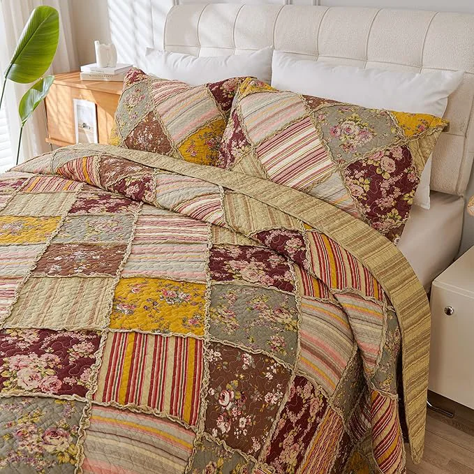 Easy-to-Use Cmfshape Floral Quilt Sets Bedspread Set Cotton Patchwork Bedding Set All Season Use Lightweight Reversible Coverlet Quilts with 2 PillowShams King 106 quot x96 quot Versatile