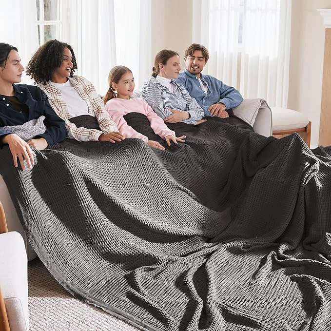 Fine Crafted Bedsure Gentlesoft Cotton Big Blanket Oversized King for Bed – Large Breathable Thick Cooling Waffle Weave Blanket for Summer Couch Cover Dark Grey 120×94 inches Effective