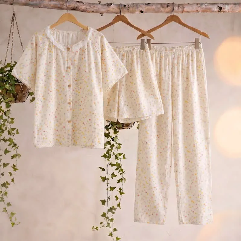 Solid Ownkoti Star Print Cotton Loungewear Set 3PCS Official