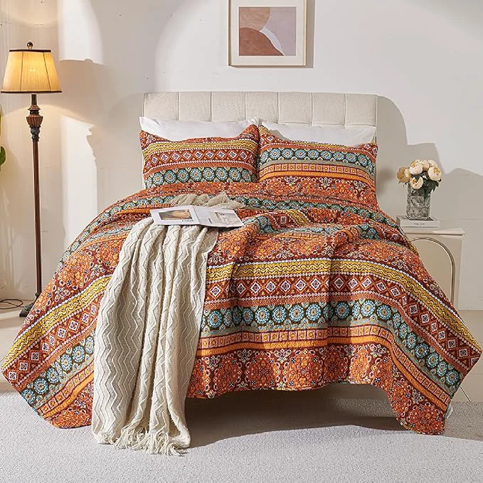 Effective Cmfshape Orange Quilt Sets Bedspread Set Cotton Boho Bedding Set All Season Use Lightweight Reversible Coverlet Quilts with 1 Pillow Shams Twin 68 quot x86 quot Fashionable