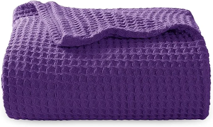 Smart Bedsure Gentlesoft Cotton Blanket Twin XL Size for College Dorm – Breathable and Soft for Spring Summer Waffle Weave Twin Blanket for Bed Dorm Room Essentials Purple 66×90 inches High-Quality
