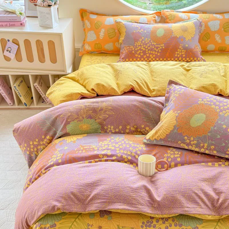 Eco-Friendly Ownkoti Sunflower Cotton Double Gauze Bedding Set 4PCS Comfortable