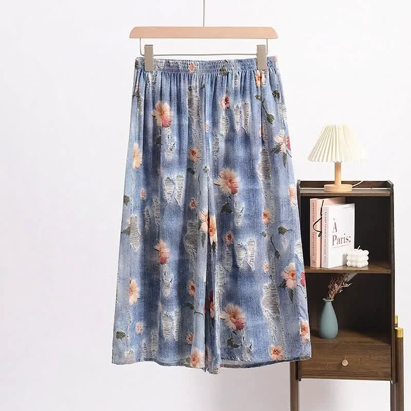 Fashionable Ownkoti Pastoral Floral Relaxed-Fit Cropped Sleep Pants Excellent