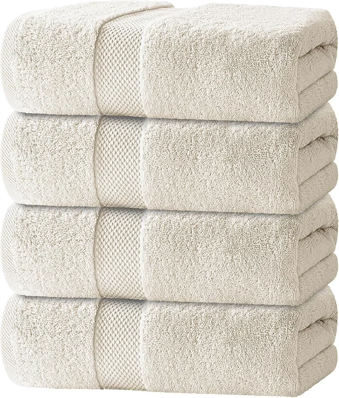 High-End White Classic Luxury Bath Towels Set of 4 Large Modern