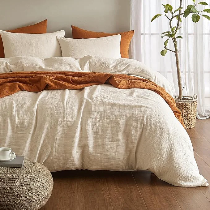 Superior SE SOFTEXLY Muslin Duvet Cover Queen Size Washed Cotton Duvet Cover Set Ultra Soft Comforter Cover Linen Like 3 Pieces Minimalist Gauze Duvet Cover with 2 Pillowcases 80 quot x90 quot Off-White Stylish