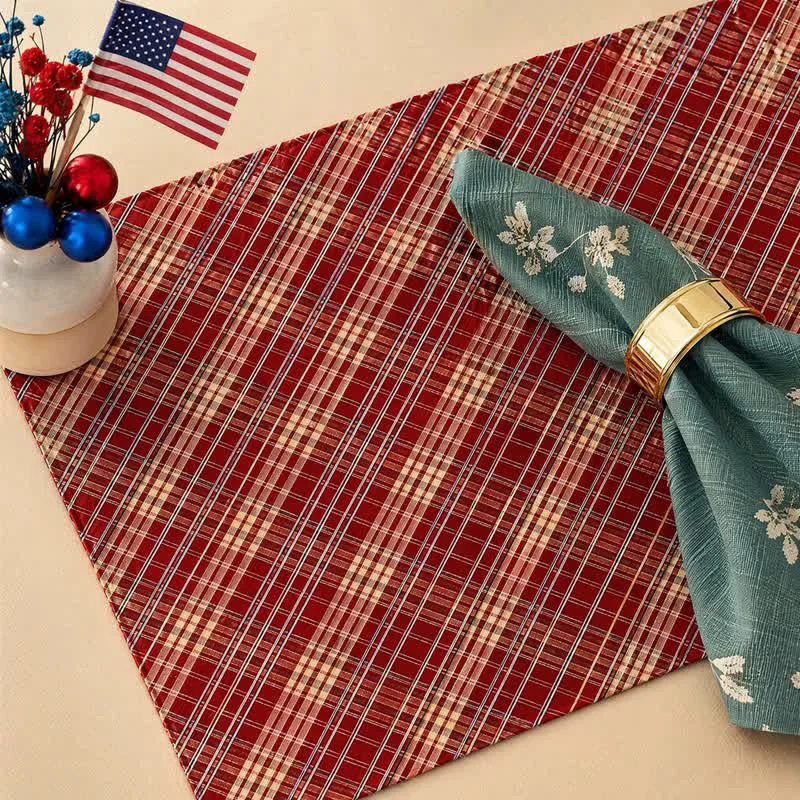 Crafted Ownkoti Red Woven Plaid Fabric Table Placemat Soft