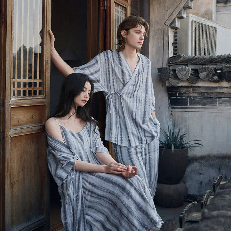Breathable Ownkoti Matching Couple Tie Dye Stripe Sleepwear Set Recyclable