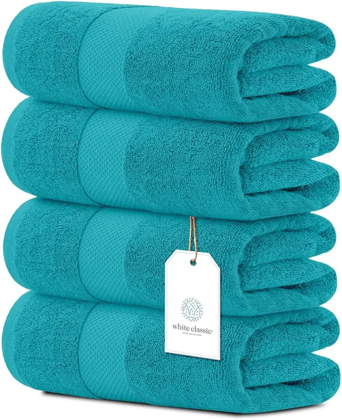 Verified White Classic Luxury Bath Towels Set of 4 Large Pure