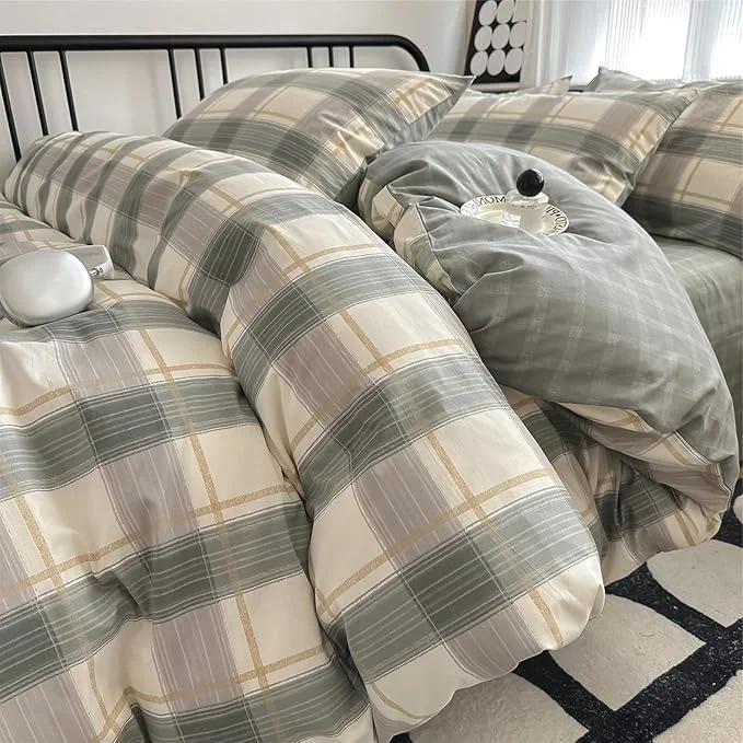 Superior VM VOUGEMARKET Teen Boys Plaid Duvet Cover Set Twin XL Simple Farmhouse Style Cotton Green Buffalo Plaid Gingham Bedding Set 1 Duvet Cover with 2 Pillowcases Dependable