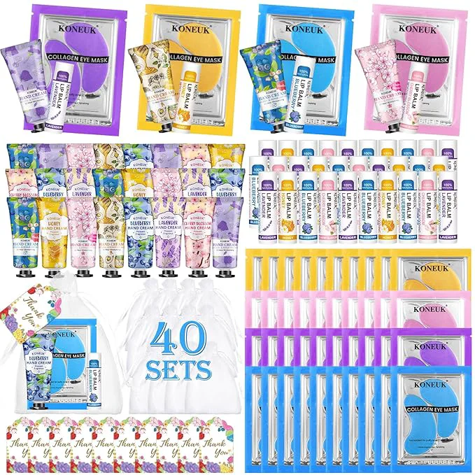 Fine Crafted 120 Pcs Spa Party Favors Set of Under Eye Patches Bulk Hand Creams and Lip Premium