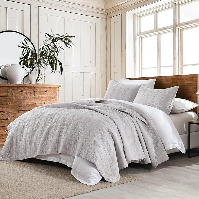 Versatile HORIMOTE HOME Cotton Quilt Set Queen Size Light Grey Pre-Washed Bedspread Coverlet Set Cozy Lightweight Stitching Decorative Bedding Cover with 2 Shams in Geometric Pattern for All Season Green