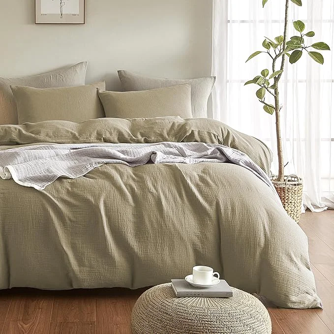 Safe SE SOFTEXLY Muslin Duvet Cover Queen Size Washed Cotton Duvet Cover Set Ultra Soft Comforter Cover Linen Like 3 Pieces Minimalist Gauze Duvet Cover with 2 Pillowcases 90 quot x90 quot Oatmeal Elegant