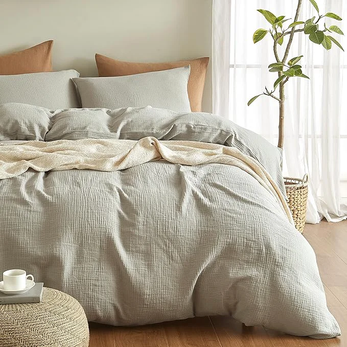 Practical SE SOFTEXLY Muslin Duvet Cover Twin Size Washed Cotton Duvet Cover Set Ultra Soft Comforter Cover Linen Like 2 Pieces Minimalist Gauze Duvet Cover with 1 Pillowcase 68 quot x90 quot Smoky-Green Innovative