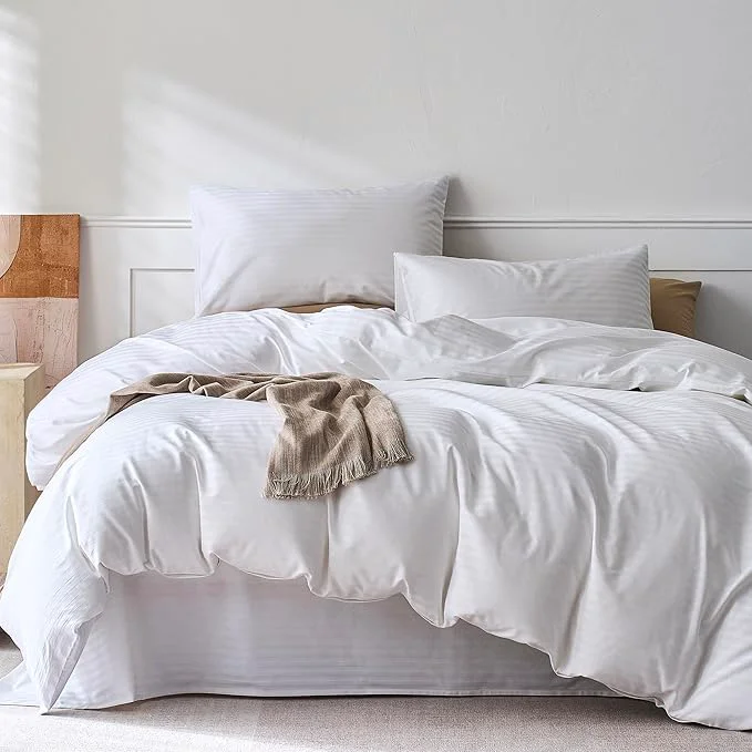 Versatile JELLYMONI Striped Duvet Cover Set – Full Size Comforter Cover Classic Sateen Stripes Cotton 3 Pcs Bedding with Zipper Closure amp 8 Corner Ties for Guest or Teen Room Functional